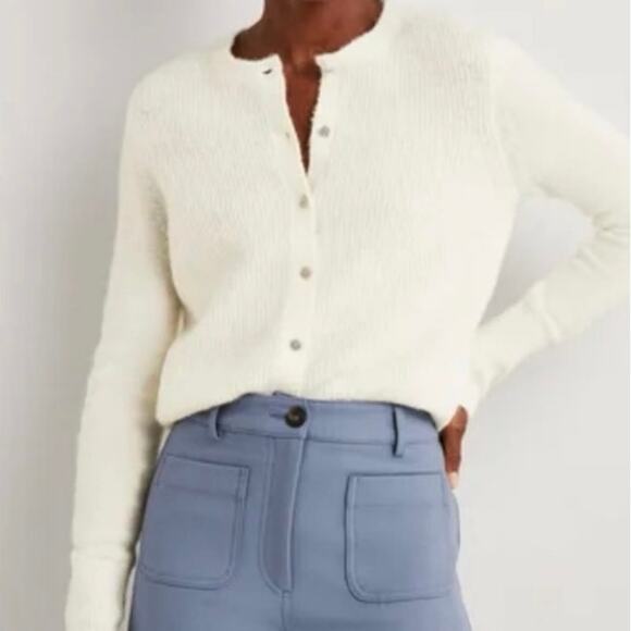 Boden Sweater Womens Medium Jewel Button Fluffy Cardigan Cream White Holiday - Picture 1 of 9